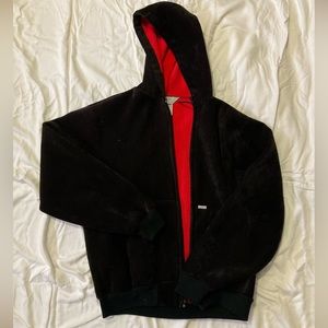 Vintage Velvet Carhartt Hooded Coat Black w/ Red Lining size Large